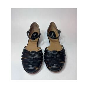 Softspots Tatianna Black Leather Ankle Strap Platform Sandals Size 10 M